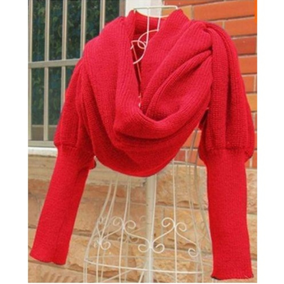 Unisex Warm Knit Scarf Sweater Shawl w/ Sleeves - Picture 4 of 5